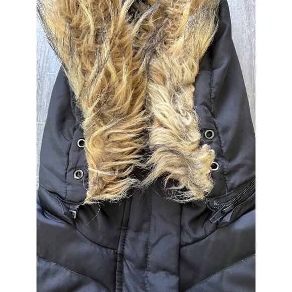 Larry Levine Feather Down Hooded Coat Black Quilted Faux Fur Removable Hood, S - Picture 9 of 15